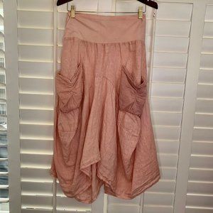 Cool and Comfy Pink Linen Long Skirt-L